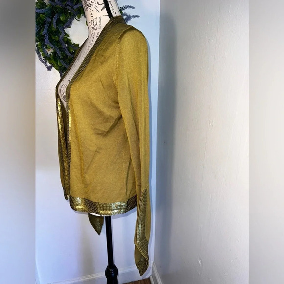 Nordstrom,M/L, 100%spun silk sequin, open asymmetric, long sleeve cardigan - Picture 3 of 9
